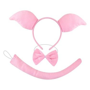 Imagem de UGPLM Fantasia de Porco para Decoração de Festas de Fim de Ano, Carnaval e Baile de Máscaras, Rosa Escuro, Conjunto de 3 Peças