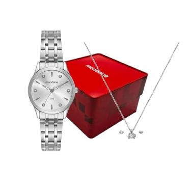 Imagem de Kit Relógio Feminino Mondaine com Brinco e Colar Prata - 32610L0MKNE2