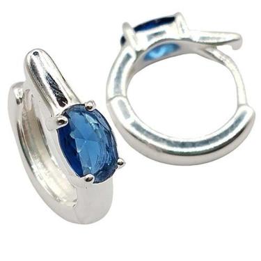 Imagem de Brinco Argola Com Ponto De Luz Oval Colorido Prata 925