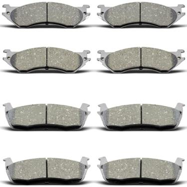 Imagem de DYZJKWJW Pastilhas de freio de cerâmica D702 D879 dianteiras e traseiras para Expedição 1997-2002, 1999-2003 F-150 4WD Disc Only, 2004 Heritage (VIN C), 1997-1999 F-250 LD, 1998-2002 Navigator