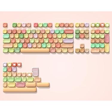 Imagem de dagaladoo Lindo conjunto de teclas Candy, teclas sub pbt tingidas, teclas personalizadas de perfil MOA, capa de teclado arco-íris para teclados mecânicos Cherry Gateron MX Switches (134 teclas)