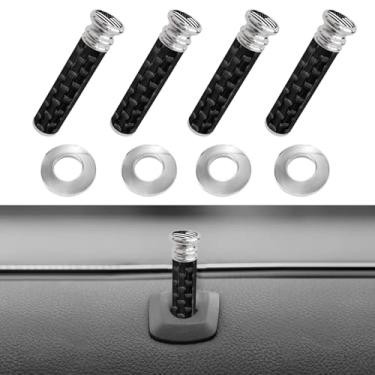 Imagem de HQRNYP 4 peças de maçanetas de fechadura de porta de carro com bandeira americana, interruptores de fechadura de porta automotivos, substituição de tampa de pino de trava interna de fibra de carbono