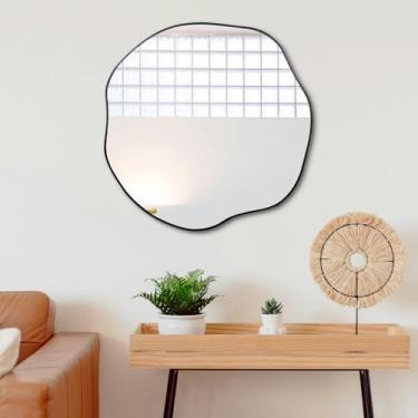 Imagem de POZINO Espelho irregular, espelho redondo recortado de 63,5 cm, espelhos circulares assimétricos, espelhos decorativos ondulados pretos para sala de estar, banheiro, quarto, entrada, lareira