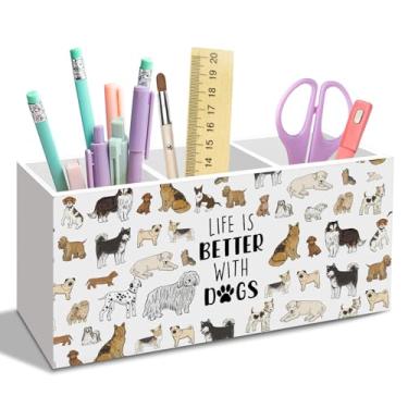 Imagem de nvucamd Porta-lápis de cachorro para mesa, Life Is Better with Dogs Acessórios de mesa de escritório, brinquedos engraçados e fofos para escova de dentes de animais, organizador para amantes de cães