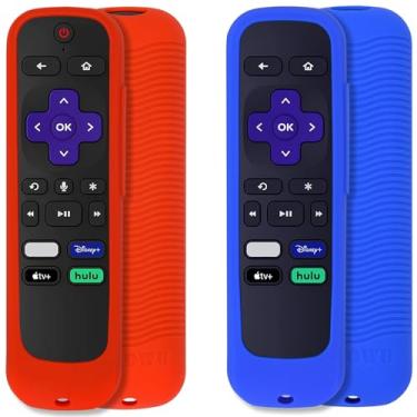 Imagem de 2 capas de controle remoto compatíveis com Roku Smart TV Steaming Stick Remote/Roku Voice Remote/Roku Premiere/Roku 2/3/4 com alça de pulso (vermelho, azul)