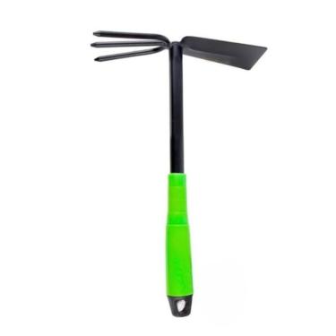 Imagem de Mini Sacho Duplo 30 cm Para Jardim Jardinagem Horta Pá Garfo Rastelo Ancinho 2 Em 1 Prático Útil