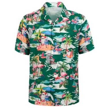 Imagem de Regenboog Camisa masculina patriótica de 4 de julho, estampa da bandeira dos EUA, camisa de botão de manga curta, camiseta masculina havaiana neon divertida de praia, Verde de Natal, GG