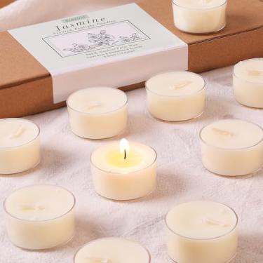 Imagem de Velas perfumadas de jasmim – pacote com 14, cera de palma 100% pura, queima de 6 horas, luzes de chá de aromaterapia florais brancas para romance, relaxamento, spa em casa, queimaduras limpas e sem