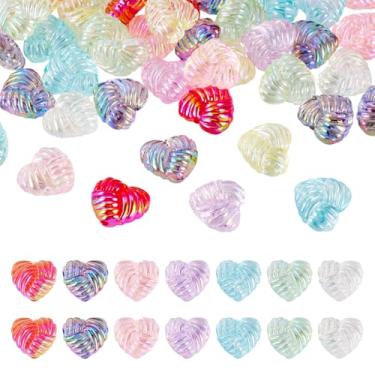 Imagem de Beadthoven 70 peças contas de acrílico coração dos namorados iridescente coração inchado contas focais de plástico para canetas chaveiro colorido AB cristal transparente bonito espaçadores para fazer