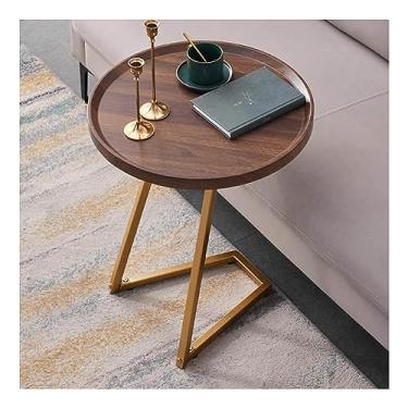 Imagem de Mesa lateral redonda pequena, mesa de cabeceira moderna, mesa de cabeceira com destaque, mesa de jantar para lanche, bebida, bandeja de TV para sala de estar, quarto, escritório, varanda, pequena