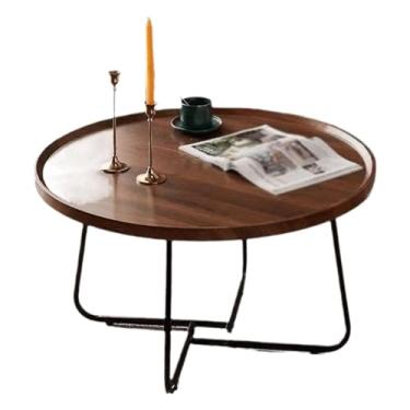 Imagem de Mesa de centro moderna com superfície de madeira + moldura de metal para sala de estar, quarto, varanda, escritório, mesa de chão fácil de montar
