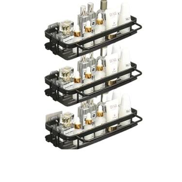 Imagem de Prateleira Para Banheiro Sem Furo Organizador De Shampoo Em Aluminio Premium Suporte Para Banheiro Multiuso(KIT 3-preto com trilhos)