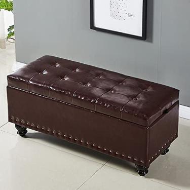 Imagem de Espreguiçadeira retangular, banco de couro para apoio para os pés, banco de quarto estofado moderno, com pernas de madeira, para quarto, pé da cama, sala de jantar, sala de estar, corredor