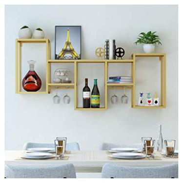 Imagem de Suporte para pendurar na parede, suporte de metal para copos de vinho, suporte criativo para garrafas de vinho, prateleiras de armazenamento para armário de vinho, para decoração de teto de cozinha