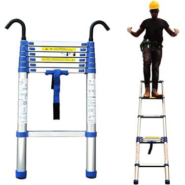 Imagem de OKUOKA Acesso ao sótão/tenda de teto escada telescópica 2,6 m 3,2 m 3,8 m 4,7 m 5 m 6,1 m, escada de extensão dobrável de alumínio leve, carga 150 kg (cor: com ganchos, tamanho: 2,6 m/8