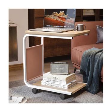 Imagem de Mesa lateral em forma de C, mesa lateral estreita em forma de C, mesa lateral de sofá giratória de 360°, com moldura de metal e bolsa de armazenamento, adequada para sala de estar e quarto. (moldura