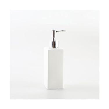 Imagem de WOTZOV Dispensador de sabão branco retangular dispensador de sabão de cerâmica com bomba prata 430 g Dispensador de detergente para louças para