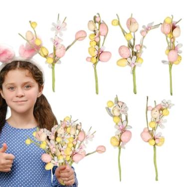 Imagem de Palhetas florais de ovos de páscoa | 6 ramos de palheta floral artificial | hastes de flores de primavera, galhos de ovo para decoração de mesa e centro de mesa
