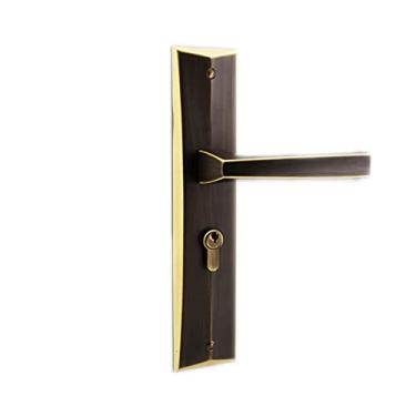 Imagem de Maçaneta de porta fechadura de porta totalmente bronze alavancas de porta silenciosas maçaneta de porta com chave para quarto ou banheiro estudo passagem corredor fechadura de porta com alça (cor