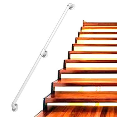 Imagem de Corrimão de escada - kit completo, corrimão de tubo branco industrial de escada com suporte de montagem na parede, casa contra a parede, grades internas e externas para idosos (tamanho: 4,3 m)