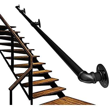Imagem de SENNIAN Corrimãos de escada (1 pés-6 m), suportes de parede de ferro forjado, guarda-corrimão de escada de metal, trilho de mão de deck de varanda de escadas para interior e exterior, kit completo