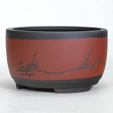 Imagem de EESCZVGBDX Vaso de flores de cerâmica, redondo, grande, médio e pequeno, bonsai, vaso de flores - vasos de flores para casa - decoração chinesa para bricolage - artesanato em forma de tambor - Bacia