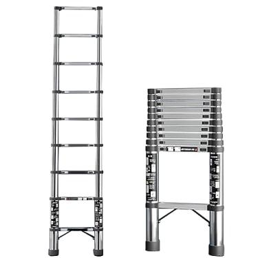Imagem de Escada de extensão telescópica de aço inoxidável com trava de segurança Escada multiuso dobrável e portátil para trabalho interno e externo Alta capacidade de carga 150 kg