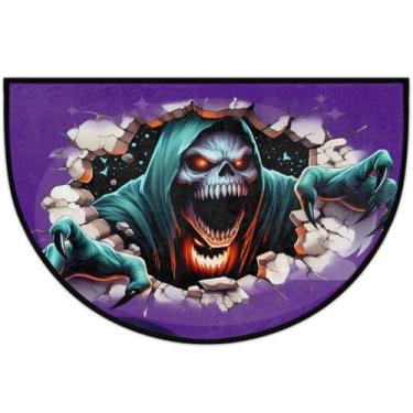 Imagem de Tapete de porta meio redondo, roxo para Halloween, antiderrapante, absorvente, semicírculo, tapetes laváveis, meia lua, para ambientes internos, pátio, cozinha, banheiro, entrada, lareira, decoração