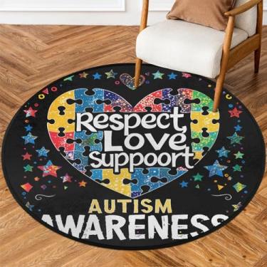 Imagem de Tapete redondo de 1,8 m com palavras de autismo, tapete circular antiderrapante, lavável, tapete circular para quarto, berçário, sala de estar, cozinha, banheiro, entrada, decoração de casa