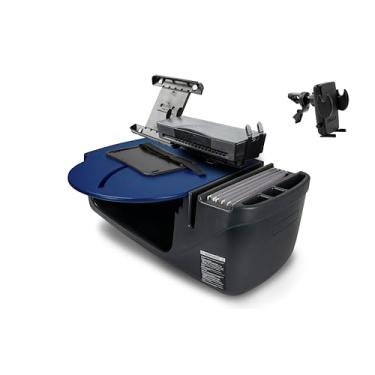 Imagem de AutoExec Mesa de carro Roadmaster para sua estação de trabalho de veículo e escritório móvel, azul, com suporte de impressora, suporte para tablet e clipe de ventilação de telefone
