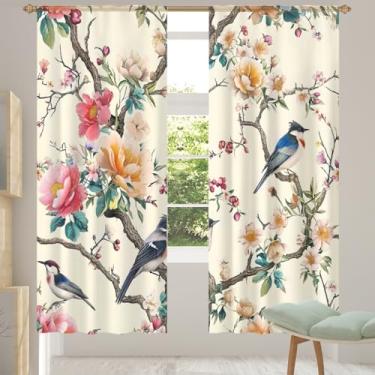 Imagem de 2 conjuntos de painéis flores pássaros vintage colorfu cortinas transparentes arejadas com filtro leve painéis de cortina leve cortina de porta janela para sala de estar, quarto, jantar, 84 polegadas