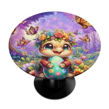 Imagem de hongjinglin Toalha de mesa redonda com borda elástica de Páscoa, toalha de mesa redonda limpável para ambientes internos e externos, pátio, jantar, cozinha, festival, decoração para mesas de 101 a 111