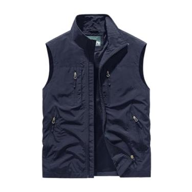 Imagem de Colete De Pesca Versátil, Colete De Pesca Para Homem Com Vários Bolsos Respirável E Com Fecho Para Fotografia, Casaco Trabalho Plus Size À Prova Vento Água, Para Viagens Fotografia(Dark blue,M)