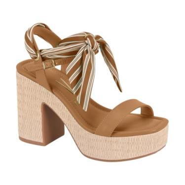 Imagem de Sandália Feminina Vizzano – Plataforma Salto Bloco Laço, Leve, Confortável e Estável (Camel, BR, Adulto, Numérico, 34)