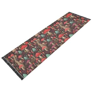 Imagem de xigua Tapete vintage de samambaia de cogumelo para corredores, 6 x 1,8 m, lavável, antiderrapante, com renda étnica, imitação de algodão e linho estilo tapete para cabeceira, cozinha, sala de estar
