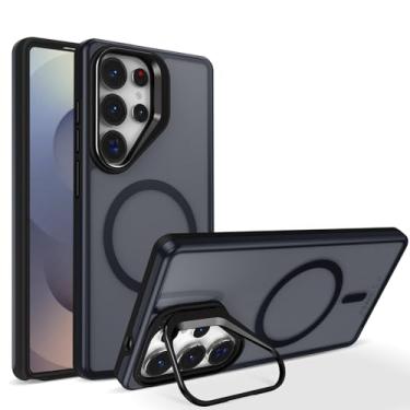 Imagem de Capa transparente fosca de luxo com suporte magnético para Samsung Galaxy S25 S24 S23 S22 Ultra Plus S25 edge S24 fe S25 fe (Para Galaxy S23+/preta)