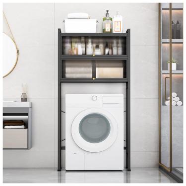 Imagem de SPXMQSS Armazenamento sobre vaso sanitário, armário de unidade de armazenamento de máquina de lavar, economia de espaço de banheiro independente com porta transparente armário sobre o vaso sanitário