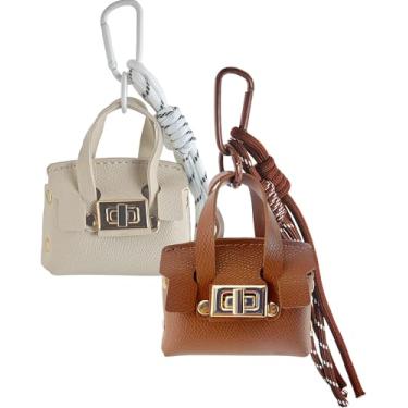 Imagem de Pacote com 2 minimochilas, chaveiros, de couro PU, bolsas minúsculas para bolsa, bolso para batom, porta-cartões, organizador de cabos de dados, bolsa organizadora laranja e branca, Branco + marrom