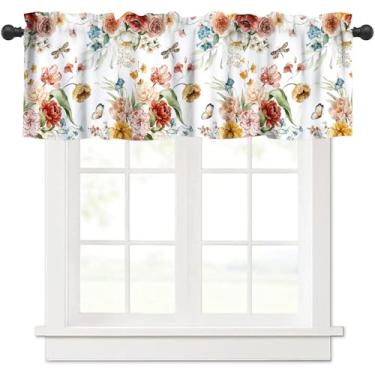 Imagem de VUMIVI Cortina de flores de borboleta primavera rústica jardim rosas vermelhas natureza paisagem decoração de casa tratamentos de janela para crianças meninos meninas quarto cozinha sala de jantar