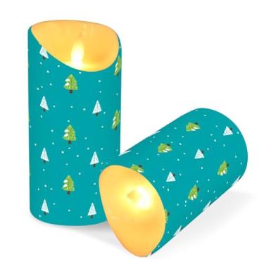 Imagem de Blueangle Pacote com 2 velas de árvore de Natal sem chamas com controle remoto e temporizador, velas LED cintilantes (7,6 cm x 9,9 cm) para decoração de casa, casamento, acampamento (764)