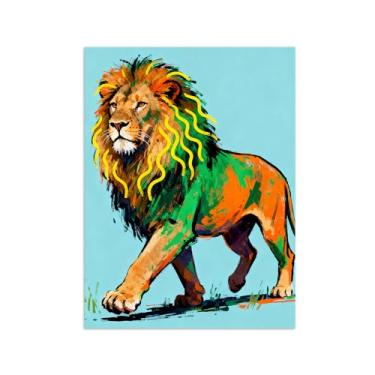 Imagem de Animais Pintura Arte Parede - Leão Ambulante No.2 - Impressões em tela - Moderno Colorida Pôster para decoração sala de estar 50x65cm Sem Moldura