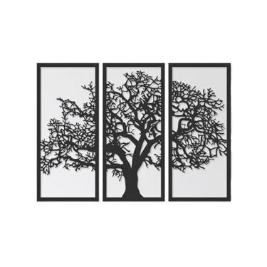 Imagem de Quadro Decorativo Vazado Árvore da Vida MDF 3mm Preto Fosco – Painel Triplo para Sala e Quarto (GRANDE 60x94cm)