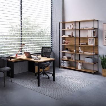 Imagem de Mesa de Escritório em L com 2 Estantes Concept 1 PT 3 GV Nogal e Preta