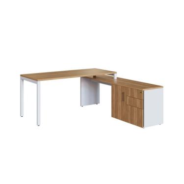 Imagem de Mesa de Escritório em L Concept 1 PT 3 GV Nogal e Branca