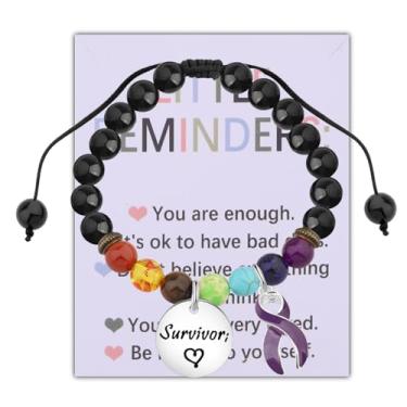 Imagem de BEKECH Pulseira de contas de sobrevivente de câncer de pâncreas com fita roxa presente para presente doméstico de lutador contra epilepsia, One_Size, Liga metálica, Sem Pedra Preciosa