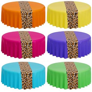 Imagem de Buryeah 6 peças de toalha de mesa com estampa de leopardo, 213 cm, toalha de mesa com estampa de guepardo, caminho de mesa descartável para festa de aniversário, decoração de casamento, chá de bebê
