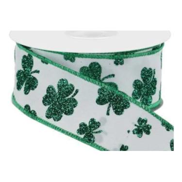 Imagem de Fita de trevos com glitter, tela verde e branca Kelly 1,5 x 10 metros,