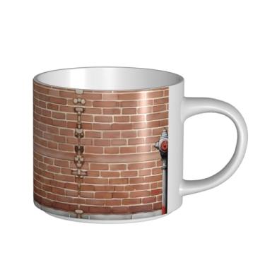 Imagem de ZERAOKE Fundo de parede de tijolo industrial - Caneca grande de cerâmica impressa para café, capacidade grande para escritório e casa, pode ser lavada na lava-louças, design com alça em C.