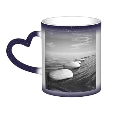 Imagem de Copo de café divertido com imagem de pedras Zen cinzas, copo de cerâmica com mudança de cor sensível ao calor 12 Oz, para café/chá/leite/cacau, para adolescente/aniversário/festival/presentes