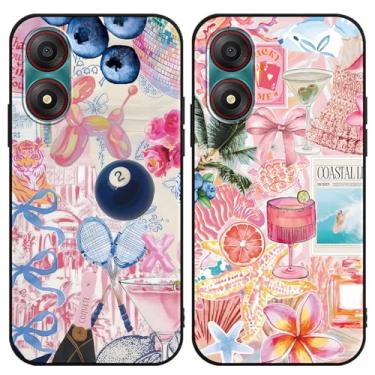 Imagem de Zrutru Pacote com 2 capas para celular com desenho animado para Zte Blade A34 16,8 cm, lindo laço kawaii, estampa floral, praia, oceano, design estético, capa protetora para meninas e mulheres